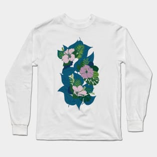 Row of hibiscus flowers and leaves Long Sleeve T-Shirt